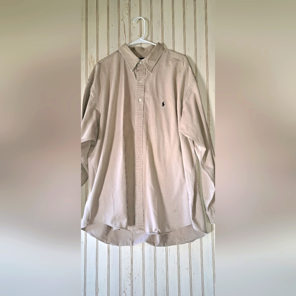 Men's RALPH LAUREN Blake 100% Cotton Khaki Button Up SHIRT Work Core Read